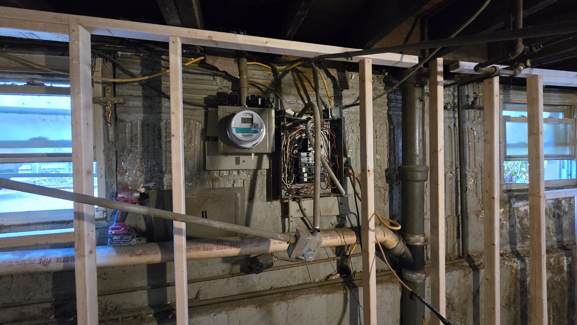 Electrical Meter & Panel — Basement Framing